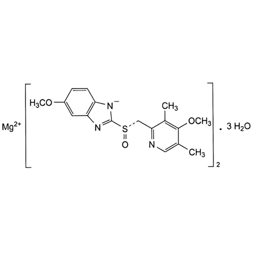 一般名：エソメプラゾールマグネシウム水和物｜化学式：C34H36N6O6S2Mg・3H2O｜CAS番号：217087-09-7