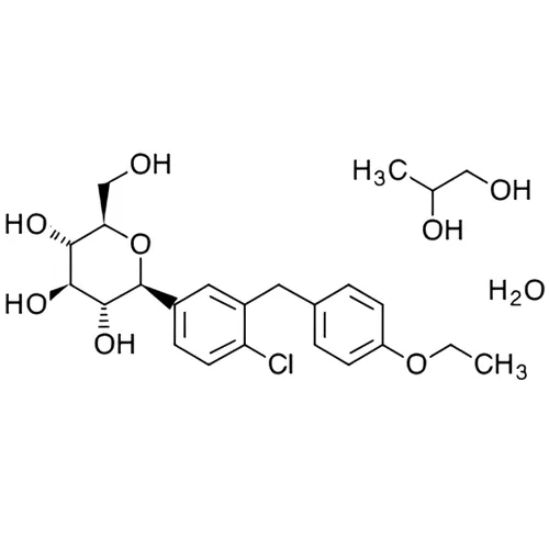 一般名：ダパグリフロジンプロピレングリコール水和物｜化学式：C21H25ClO6・C3H8O2・H2O｜CAS番号：960404-48-2