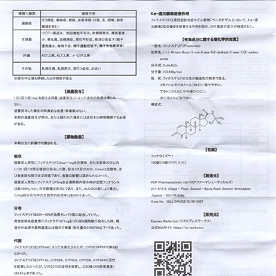 フィナライズ1mgの取扱説明書